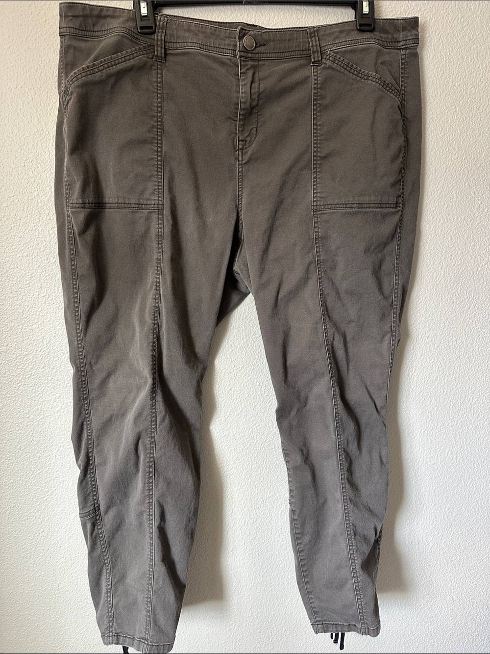 Lane Bryant Charcoal Gray Cotton Pants with Lace-Up Ankle